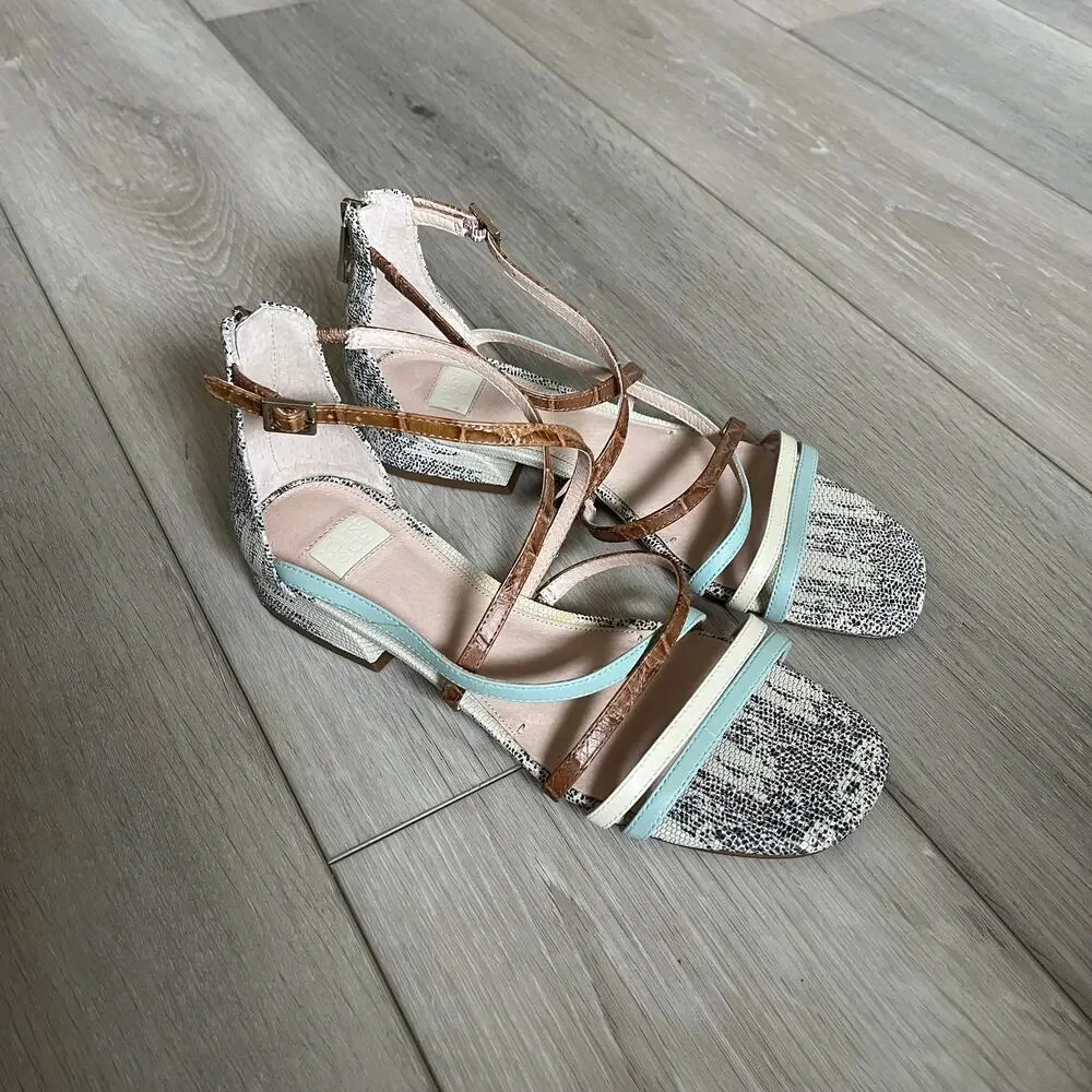 LOUISE et CIE 'Eleri' Women's 8M Square Toe Leather Sandal Tan Cream Aqua